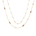 Double-layered gold chain necklace featuring pink and brown enamel olive charms - Gold Pink