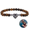 Detail of heart projection bracelet with tiger eye beads and custom photo inner view - Tiger Eye Bracelet