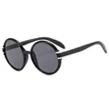 Classic retro round frame sunglasses in black with silver accents and UV protection - Black Frame Grey Lens
