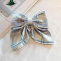 Big bow hairclip in blue yellow and white plaid fabric with long ribbon streamers - Xingye Blue Yellow Plaid