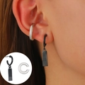 Ensemble de boucles d'oreilles style industriel avec ear cuff argenté et noir - Ensemble de Boucles d'Oreilles Étiquette Style Industriel Minimaliste (F-082)
