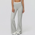 High-waisted light grey yoga pants with a contrasting waistline and flared silhouette - S / Clay Grey