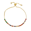 Adjustable gold bracelet with rainbow cubic zirconia stones and sliding bead closure - Multi-color