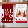 Set of two festive Christmas kitchen towels featuring red and white holiday tree patterns - Red Letters and Decorative Ball Style (MJBT66-68) / 2 Pieces/Pack (40*60cm)
