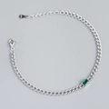 Bracciale a catena in argento S925 con gemma verde taglio smeraldo e chiusura a moschettone - Oro Bianco