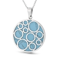 Silver tree of life necklace pendant with sky blue marble texture inlay for women - Silver Ring Blue Turquoise Texture Style (KP46023-K)