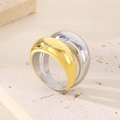 Detail of two-tone gold and silver dome ring on a stone base with inner steel engraving - US 6 / Gold Silver Bicolor Smooth Dome Ring (KR110694-KJX)