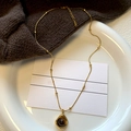 Collier vintage en acier inoxydable avec pierre oeil de tigre brun et perles dorées - 76# Collier Pierre Cadre Doré Irrégulier Café