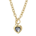 Collier cœur doré à fermoir OT avec cristal gris foncé et chaîne à gros maillons - Chaîne Dorée Cœur Gris Foncé (KN229674-Z)