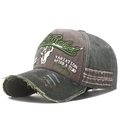 Army green and charcoal vintage distressed baseball cap with RockRebel embroidery - Multi-Color Brim Coffee Front Army Green Body