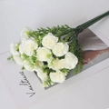 Artificial white carnation bouquet with twelve flower heads for home desk decoration - White
