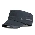 Dark grey quick-dry flat top military cap with breathable mesh side and fashion badge - Navy Blue