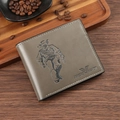 Cartera corta de hombre en cuero caqui con diseño de vaquero occidental en relieve - Gris