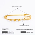 Stainless steel gold pin pendant with dimensions 50.57mm by 11.9mm in macro view - Gold 3-Hole Safety Pin (PJ91551)