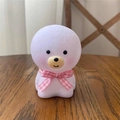 Cute white bear night light with pink plaid bow tie on wooden table surface - Puppy - Pink