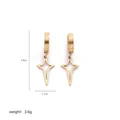Gold star drop earrings with dimensions 3.3cm height and 1.1cm width on white background - Four-Pointed Star / Gold