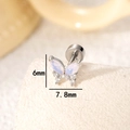 Titanium butterfly earring with zircon and opal inlay, screw back design, 7.8mm width - Opal Pink (Single)