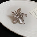Elegant silver flower ring featuring textured petals and a minimalist open butterfly design - 9# Silver Flower Open Ring With Brushed Texture