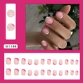 Short round French tip press-on nails in vibrant pink and white color block design - Pink White French (W1144)