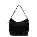 Sac hobo en daim noir avec coutures blanches contrastées et détails en cuir - Noir