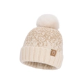 Berretto invernale in maglia beige con pompon in ecopelliccia e dettaglio a coste - Beige
