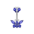Detailed view of a silver belly ring featuring a blue zircon butterfly pendant design - Silver Blue Zircon Butterfly