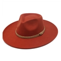 Cappello fedora chic in feltro arancione con corda intrecciata e classica corona a goccia - M (56-58cm) / Rosso Ruggine