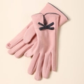 Pink thermal touchscreen gloves with elegant bow detail and floral embroidery for women - Medium Butterfly De-Velvet / Pink