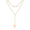 Gold double-layer pearl necklace with a hanging letter F pendant for women - Letter F Style (NC-1930G-F)