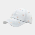 Vintage light blue denim baseball cap with delicate floral embroidery and curved brim - Adjustable / Five-leaf Flower Light Blue