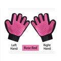 Rose red pet grooming gloves for massage and deshedding, pair of left and right hands - Left Hand / Bright Rose Red