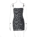 Close-up of leopard print sequins and fine texture on a bodycon mini party dress - S / Grey and Black Leopard Print