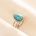 Detail of silver 304 stainless steel ring with teardrop turquoise stone and hollow band - Silver Base Light Blue Stone (J550-S-LB)