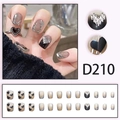 Press-on nail kit D210 featuring silver liquid metal, black hearts and rhinestones - Liquid Metal Silver Black Heart (D210)