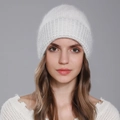 Berretto in maglia di angora bianco da donna con strisce argento per l'inverno - Bianco
