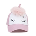 Pink glitter unicorn baseball cap for kids with plush pompom and star embroidery detail - Pink 3D Unicorn