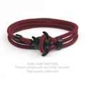 Handmade red braided sea turtle bracelet with high-quality black nautical anchor buckle - Black Sea Turtle Buckle / Wine Red Cord Sea Turtle