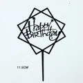 Μαύρη ακρυλική διακόσμηση τούρτας Happy Birthday με διαμαντένιο πλαίσιο πλάτους 11,5cm - Διπλό Τετράγωνο Αστέρι Μαύρο / Μαύρο