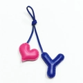 Ciondolo per borsa in pelle con cuore rosa e lettera Y blu cucito a mano - Blu Reale con Cuore Rosa Lampone
