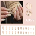Amandel kunstnagels met nude roze gradiënt, handgeschilderde witte bloemen en bladeren - Amandel Frisse Bloemen (A3079 Lijmtype)