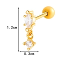 Gold titanium steel screw-back earring with two clear cubic zirconia stones 1.2cm length - Double Zirconia Style (0189-4#金)