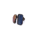 Vintage bronze ring featuring raw reddish-brown and navy blue rectangle gemstones - Style 4 (Red Blue Raw Stone)
