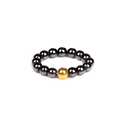 Handmade beaded ring with dark grey hematite stones and a single 18K gold accent bead - Dark Grey Metallic (FN0192)