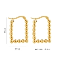 Golden rectangular beaded stud earrings in stainless steel with 27mm by 19mm dimensions - Rectangle Large (HXS-B1037) / Gold