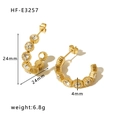 Golden C-shaped hoop earrings with clear round cubic zirconia stones, size 24mm - Gold Outer Edge Rhinestone Hoop Earrings(HF-E3257)