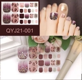 Detail of burgundy gradient toe nail stickers with leopard print and silver glitter - QYJ21-001 (Deep Purple Gradient/Pink Leopard)