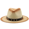Gradient woven straw hat with dark brown leather band and metallic gold studs - M (56-58cm) / Gradient Beige (02)