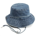 Damen Anglerhut aus gewaschenem blauem Denim mit verstellbarem Kinnband und Nähten - M (56-58cm) / Denim-Blau