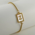 Adjustable golden stainless steel chain bracelet with shell inlay and letter Z pendant - Letter Z