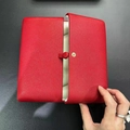 Elegant red square velvet jewelry box with metal snap button and beige lining - Burgundy PU Heart Pearl Box (Grid Pattern)